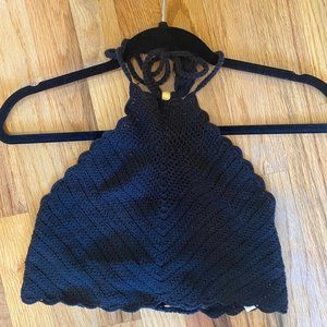 Kendall & Kylie Black Knitted Halter Crop top